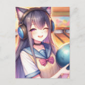 Mooie Anime Meisje op Bowling Verjaardagsfeestje Briefkaart (Voorkant)