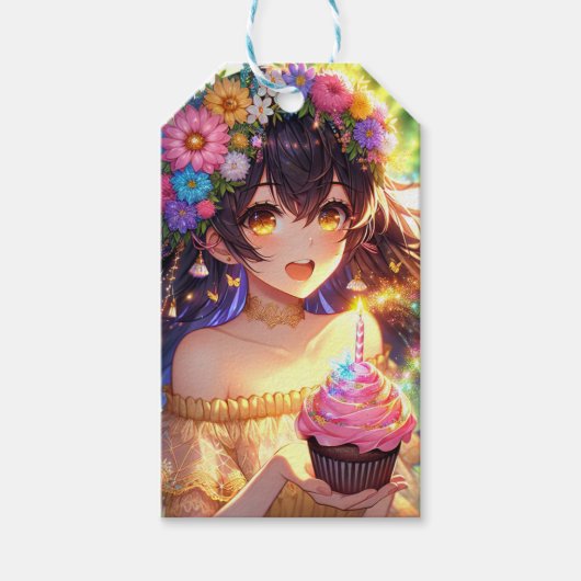 Mooie Anime Meisje Verjaardag Cadeaulabel (Voorkant)