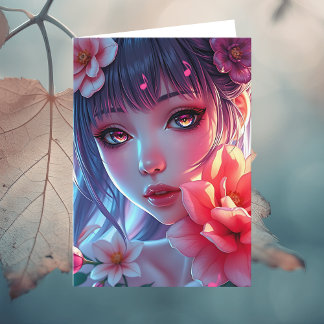 Mooie anime meisje verjaardag kaart