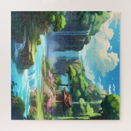 Mooie anime mystieke waterval legpuzzel (Horizontaal)