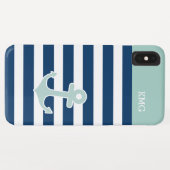 Mooie ankerinitialen in trendy mint marine strepen Case-Mate iPhone case (Achterkant (horizontaal))