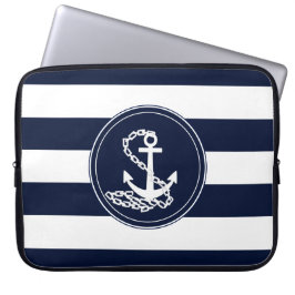 Mooie ankersymbolen Blauw en witte strepen Laptop Sleeve