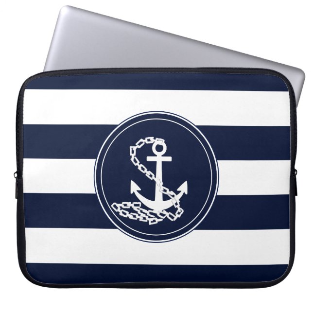 Mooie ankersymbolen Blauw en witte strepen Laptop Sleeve (Voorkant)