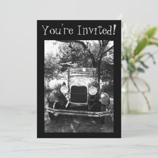 Mooie Antiek autofoto uitnodigen Kaart (Staand voorkant)