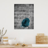 Mooie antiek blauw roos schildermuziek poster (Keuken)