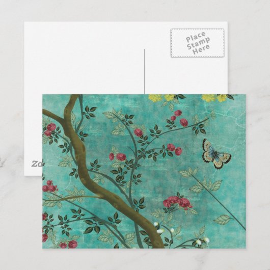 Mooie antiek bloesem-vlinders briefkaart (Voorkant / Achterkant)