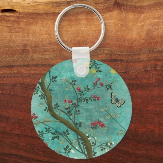 Mooie  antiek bloesem-vlinders sleutelhanger (Voorkant)