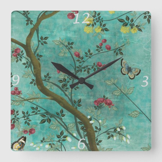 Mooie  antiek bloesem-vlinders vierkante klok (Voorkant)