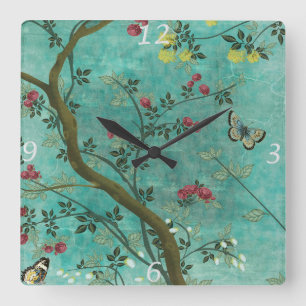 Mooie  antiek bloesem-vlinders vierkante klok