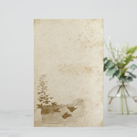 Mooie Antiek gevlekte vogel stationery papier (Staand voorkant)
