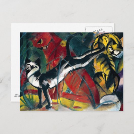 Mooie antiek olie schilder drie katten briefkaart (Voorkant / Achterkant)