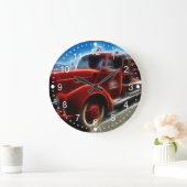Mooie, Antiek Red Fire Truck Art Grote Klok (Huis)