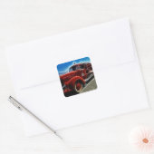 Mooie, Antiek Red Fire Truck Art Vierkante Sticker (Envelop)