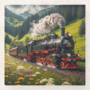 Mooie Antiek stoomlocomotief Glazen Onderzetter