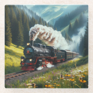 Mooie Antiek stoomlocomotief Glazen Onderzetter