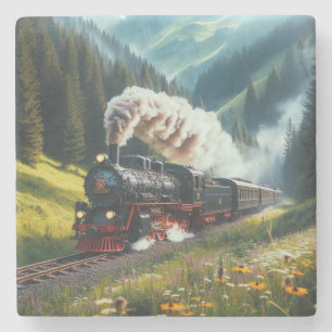 Mooie Antiek stoomlocomotief Stenen Onderzetter