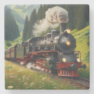 Mooie Antiek stoomlocomotief Stenen Onderzetter