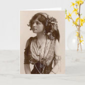 MOOIE ANTIEK ZIGEUNERMEISJE VINTAGE NOTECARD KAART (Gele Bloem)