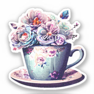 Mooie antieke theekop met vintage bloemen sticker