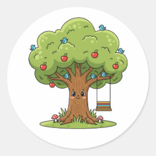 Mooie Appelboom Cartoon Illustratie Sticker
