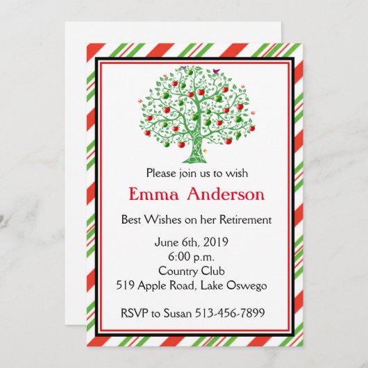 Mooie Apple Tree Teacher Retirement Party Kaart (Voorkant / Achterkant)
