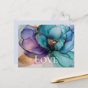 Mooie Aqua Blauw Paars Goud Bloemrijke Liefde Briefkaart