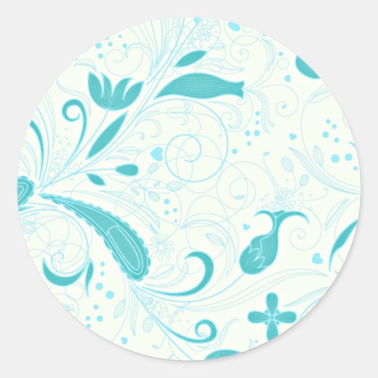 Mooie aqua blauwe bloemenbruiloft cadeau ronde sticker (Voorkant)