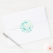 Mooie aqua blauwe bloemenbruiloft cadeau ronde sticker (Envelop)