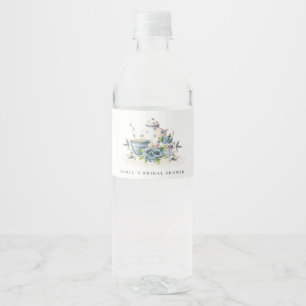 Mooie Aqua Blauwe Bloempot Tienstuks Bruidsdouche Waterfles Etiket