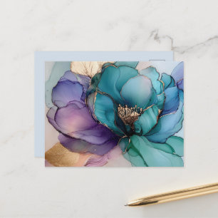 Mooie Aqua Blauwe Paarse Gouden Bloem Briefkaart