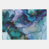 Mooie Aqua Blauwe Paarse Gouden Bloem Inpakpapier Vel (Voorkant 3)