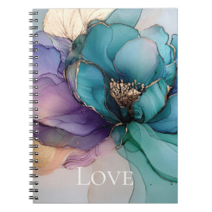 Mooie Aqua Blauwe Paarse Gouden Bloemrijke Liefde Notitieboek