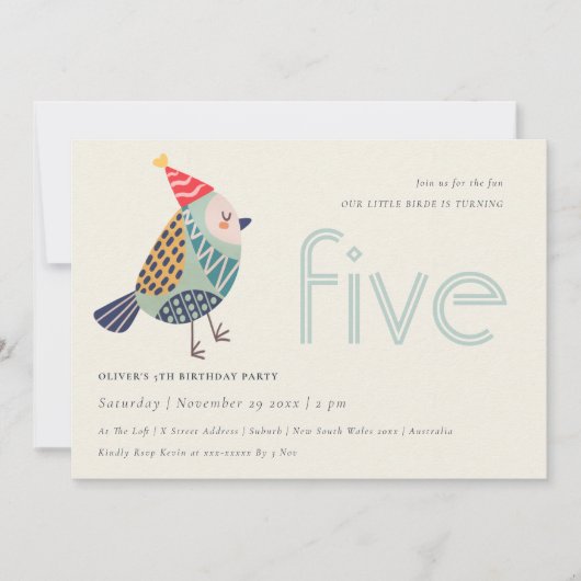 Mooie Aqua Blauwe Vogeltje Verjaardagsuitnodiging  Bedankkaart (Voorkant)