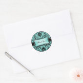 Mooie Aqua Blue en Black Damask Hartelijk dank Ronde Sticker (Envelop)