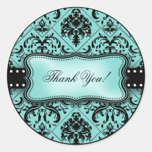 Mooie Aqua Blue en Black Damask Hartelijk dank Ronde Sticker