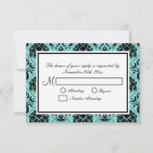 Mooie Aqua Blue- en Black Damask RSVP-kaarten RSVP Kaartje (Achterkant)