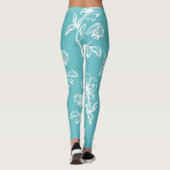 Mooie Aqua Blue Floral-Leggings Leggings (Achterkant)
