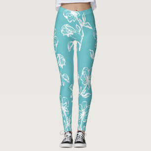 Mooie Aqua Blue Floral-Leggings Leggings
