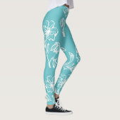 Mooie Aqua Blue Floral-Leggings Leggings (Rechts)