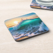 Mooie Aqua Blue Frozen Ocean Waves Zeegezicht Bier Onderzetter (Linkerzijde)