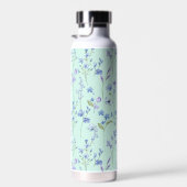 Mooie Aqua Blue groene fles met paarse bloemen (Rechts)