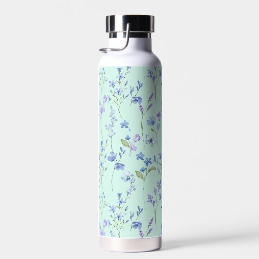 Mooie Aqua Blue groene fles met paarse bloemen (Rechts)
