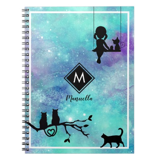 Mooie Aqua Blue Waterverf Galaxy Girl Diary Notitieboek (Voorkant)