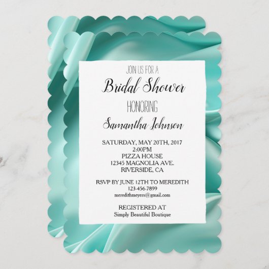 Mooie Aqua Mint Nep Satijn Bruidsdouche Kaart (Voorkant / Achterkant)