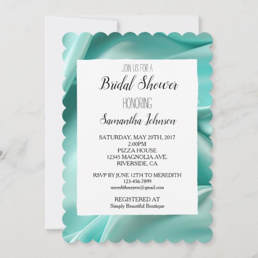 Mooie Aqua Mint Nep Satijn Bruidsdouche Kaart (Voorkant)