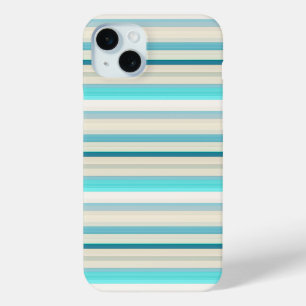 Mooie aqua witte strepen iPhone 15 mini hoesje