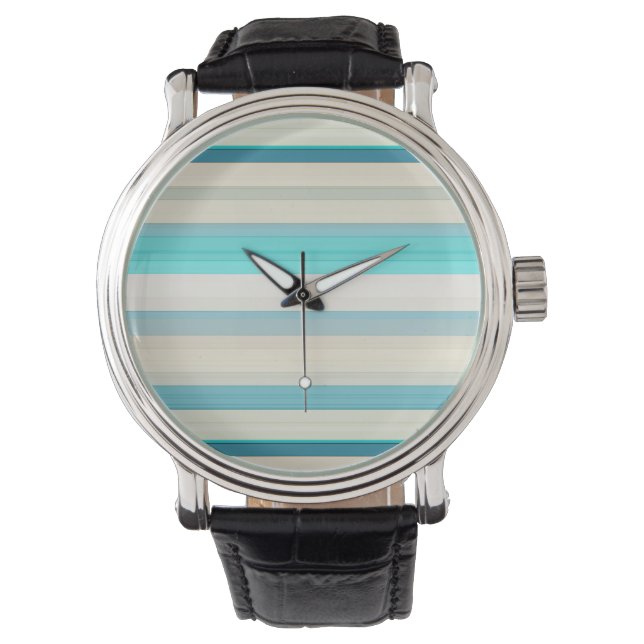 Mooie aqua witte strepen horloge (Voorkant)