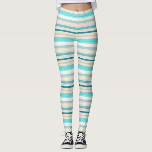 Mooie aqua witte strepen leggings (Voorkant)