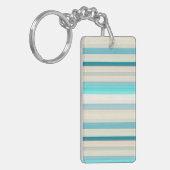 Mooie aqua witte strepen sleutelhanger (Voorkant Links)