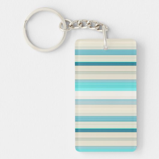Mooie aqua witte strepen sleutelhanger (Voorkant)